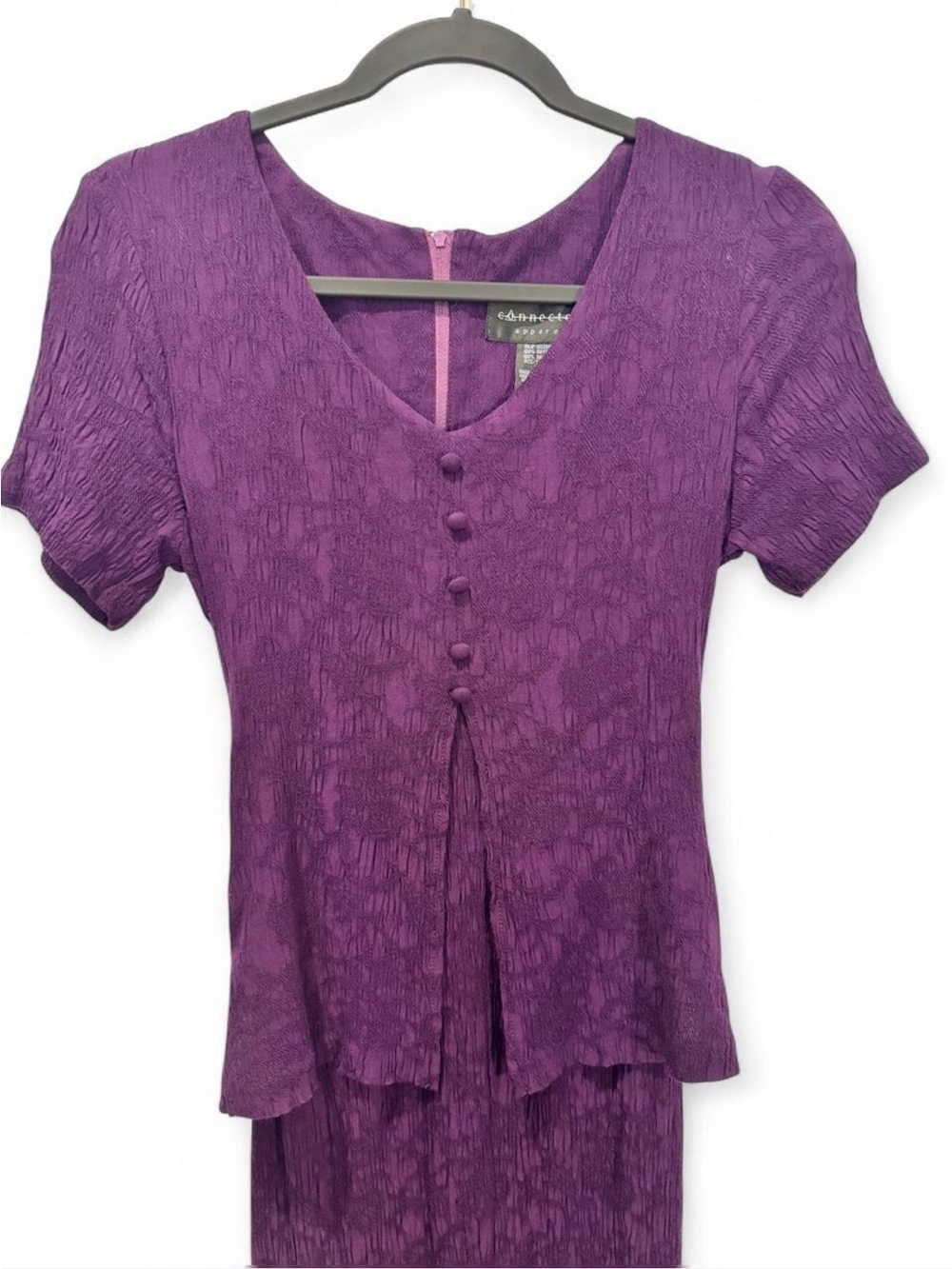 90s Purple Crinkle Midi Dress- size 8- Whimsigoth Grunge Dark Academia